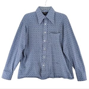 Vtg JC Penney Towncraft Shirt Men L 16 16.5 Blue Abstract 70s Disco LS Spear Pt